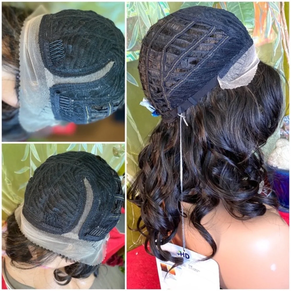 prestyled jet black lace front wig with highlights